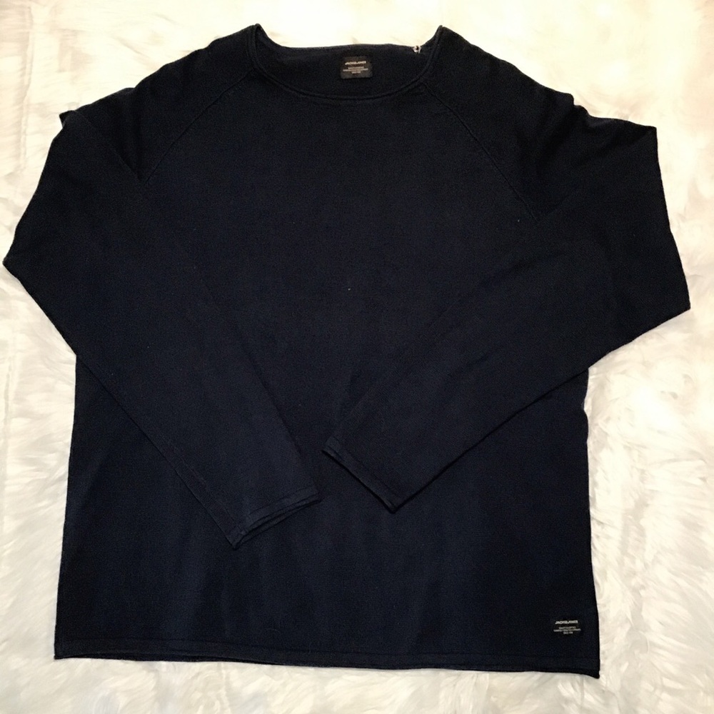 Jack Jones Men’s Navy Blue Mesh Crew Neck Long Sleeve Sweater Knit 🧶 Pullover